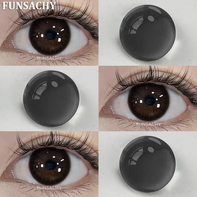 FUNSACHY - 2 lentes de contacto de color azul para miopía de 0 a 8 grados, maquillaje cosmético anual, pupilas de 14,5 mm, lentes grises