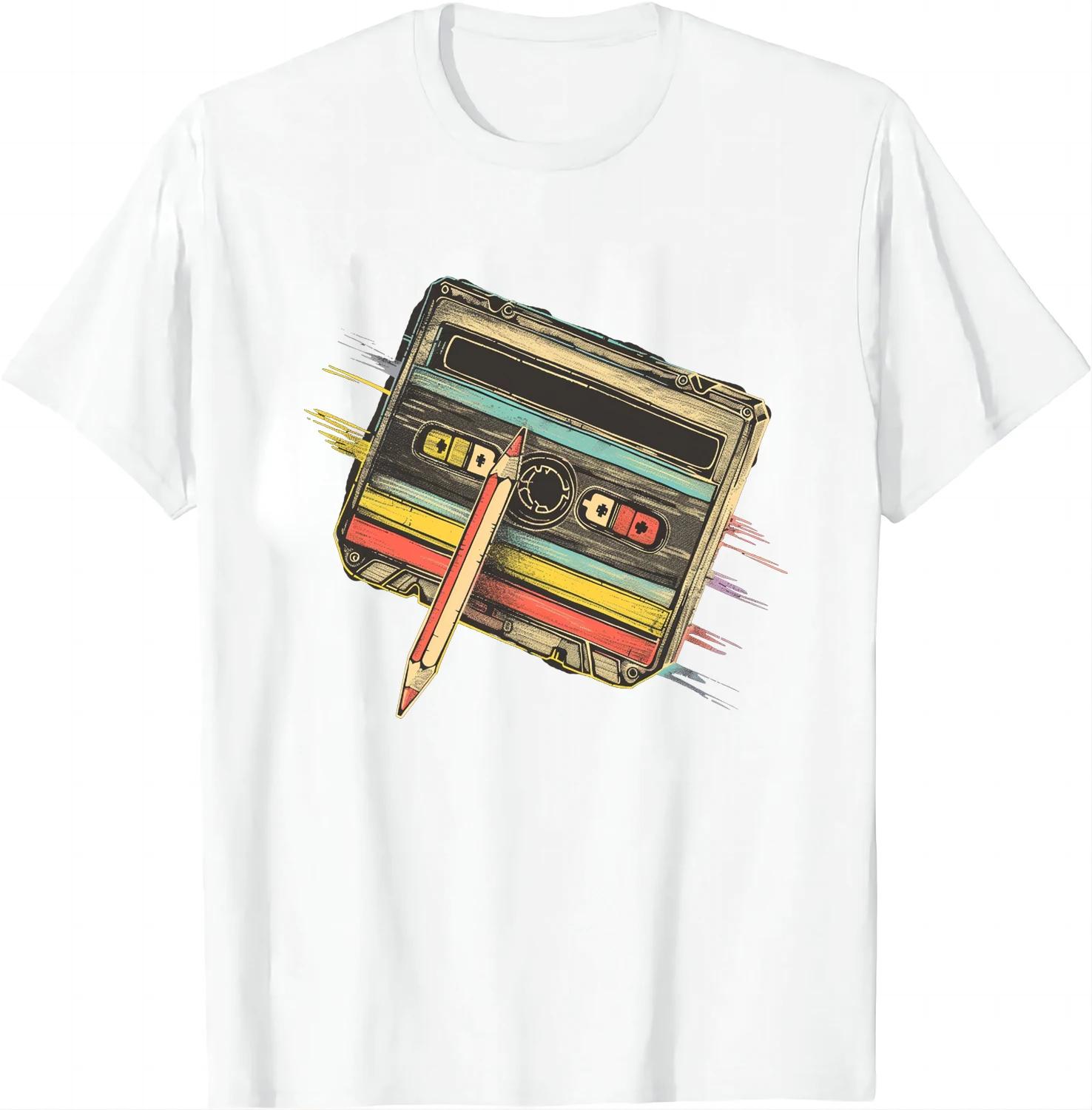 

80s Cassette Pencil 80s Retro Throwback Music T-shirt Women s Clothing Retro T-shirt Camisetas 4XL