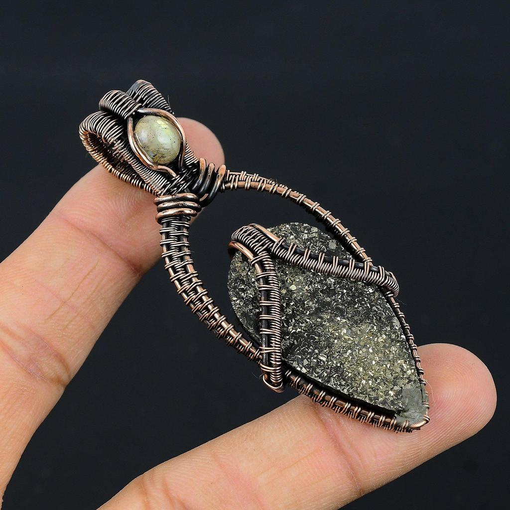 Titanium Druzy Pendant, 999 Copper Wire Wrapped Gemstone Jewelry, Handmade Pendant, For Mother Day