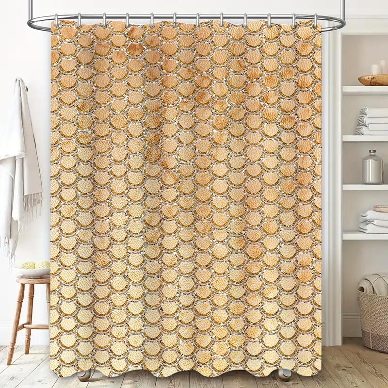 Vibrant Fish Scale Print Shower Curtain Waterproof Fabric Bathroom Decor For Home Decoration Yellow Beige Circle Pattern 180X240