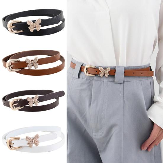 Imitation Leather Women Belt Butterflies Buckle Adjustable Length Waist Band Dress Shirt Tops Versatile Belt