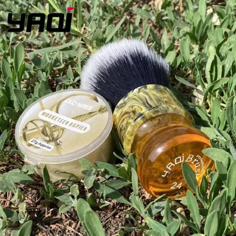 YAQI 24MM Men Wet Shave Brushes Sagrada Familia Black/White Tuxedo Synthetic Fibre Resin Handle Gifts for Men