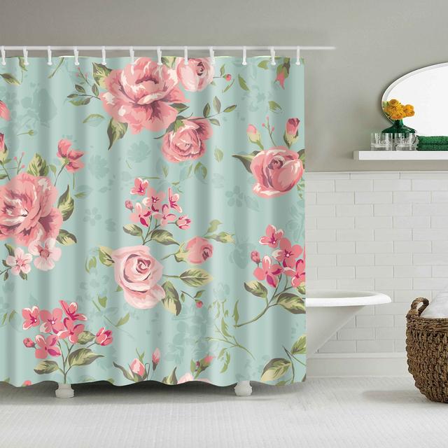 Chinese Style Flower Branch Landscape Shower Curtain 3D Printing Sunflower Bathroom Accessories Sets Waterproof Polyester Screen