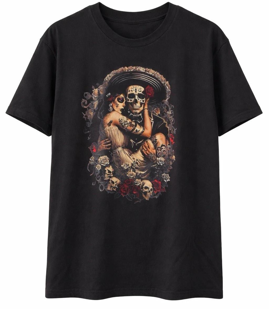 

Dia De Los Muertos Day of The Dead Sugar Skull Unisex T-Shirt Black Size 2XL S разноцветный