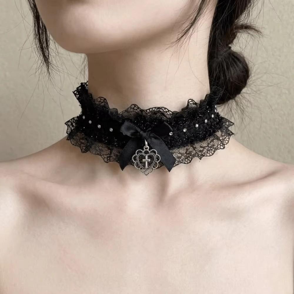 Bow Cross Heart Lace Necklace Elastic Band Collar Jewelry New Collar Necklace Cosplay Party