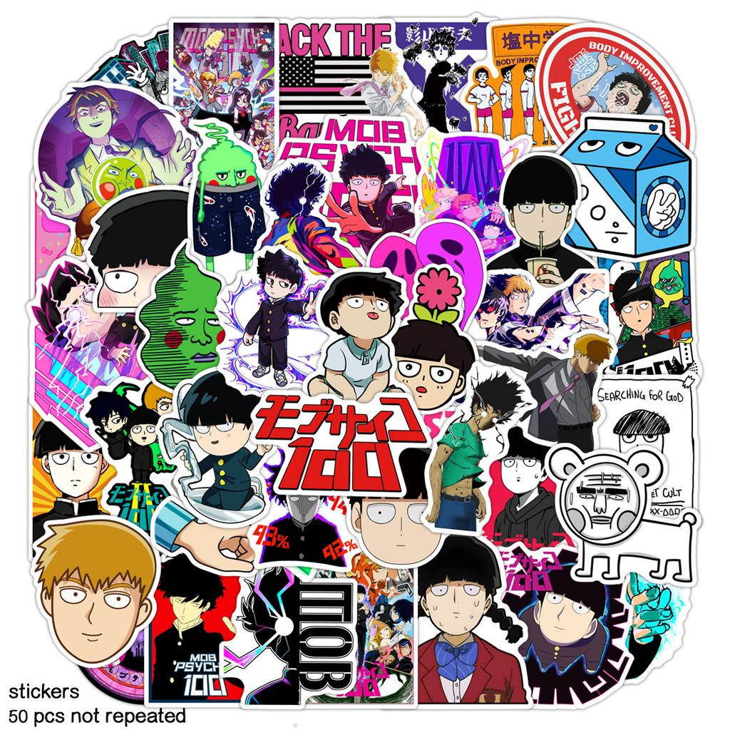 50Pcs Mob Psycho 100 Graffiti Stickers Water Bottle Laptop Phone Bicycle Luggage Case Skateboard Children Adult Sticker