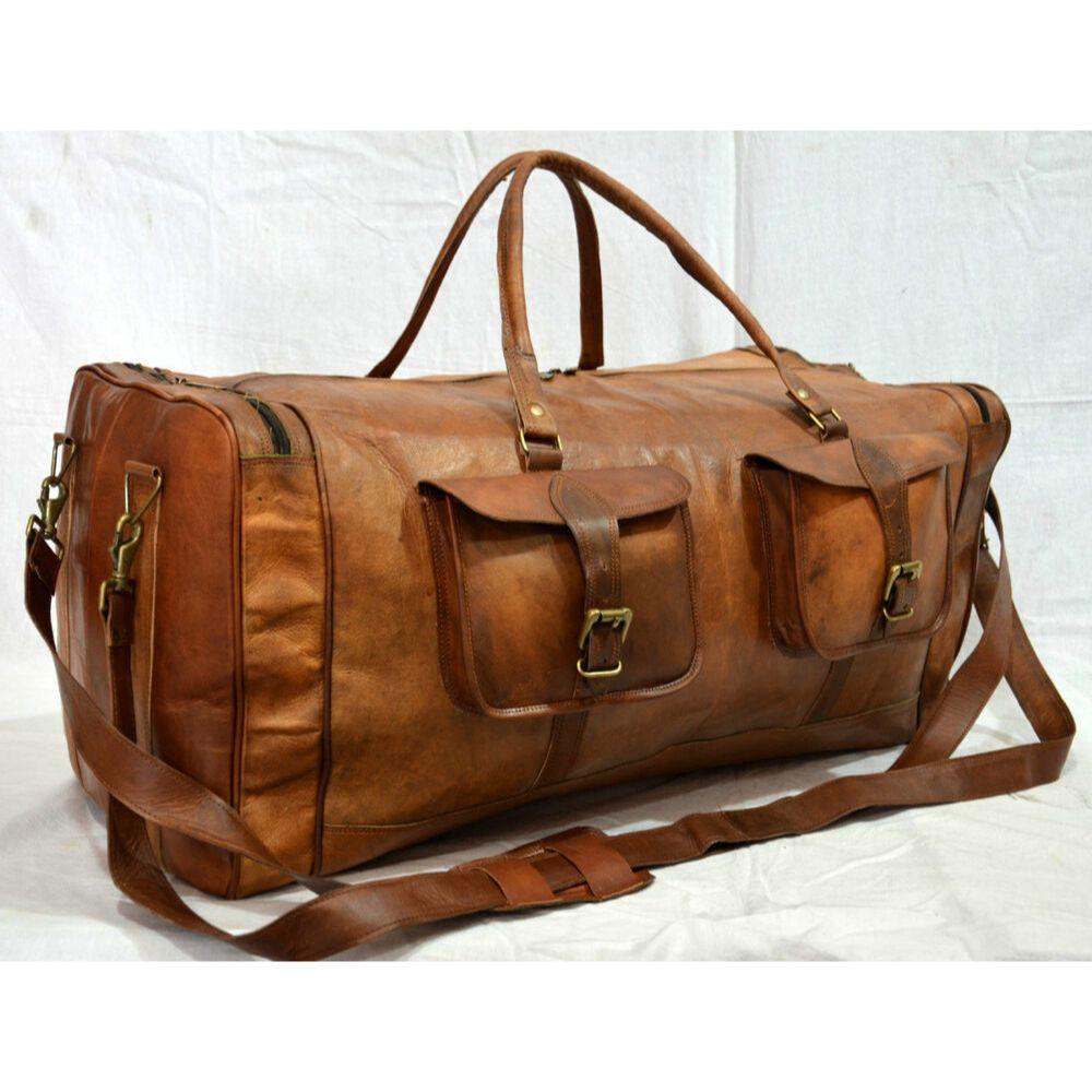 Leather Bag Genuine Travel Duffle Gym Vintage Weekend Overnight Men S Luggage