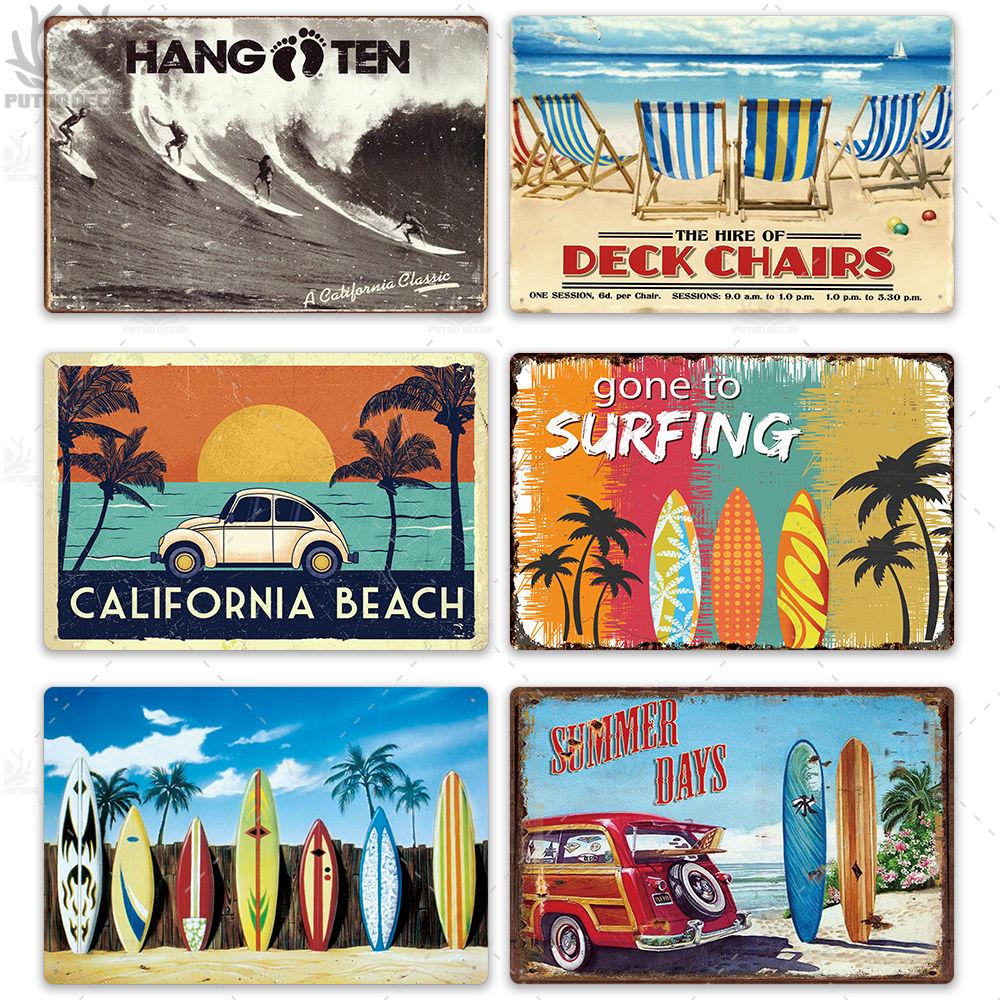 Beach Tin Sign Plaque Metal Vintage Summer Metal Wall Sign Beach Decor for Beach Bar Beach House Seaside Decorative Plate