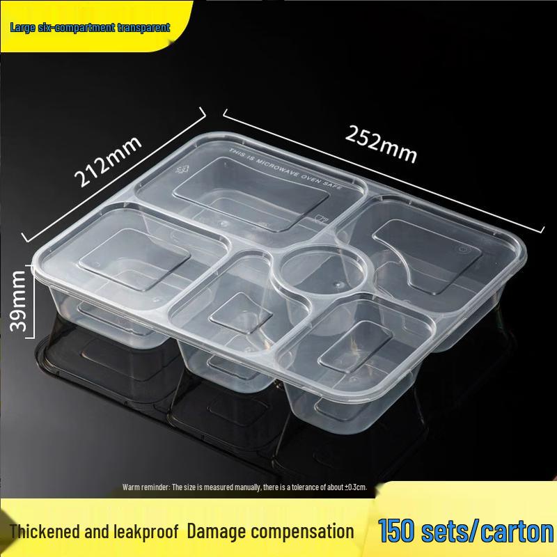 Ronghe Disposable PP 6-Compartment Takeaway Containers