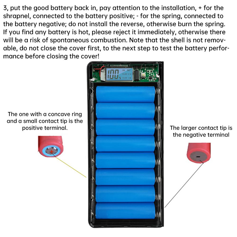 8*18650 Battery Holder LCD Screen USB Power Bank Battery Box Mobile Phone Charger DIY Shell Case Charging Storage Case