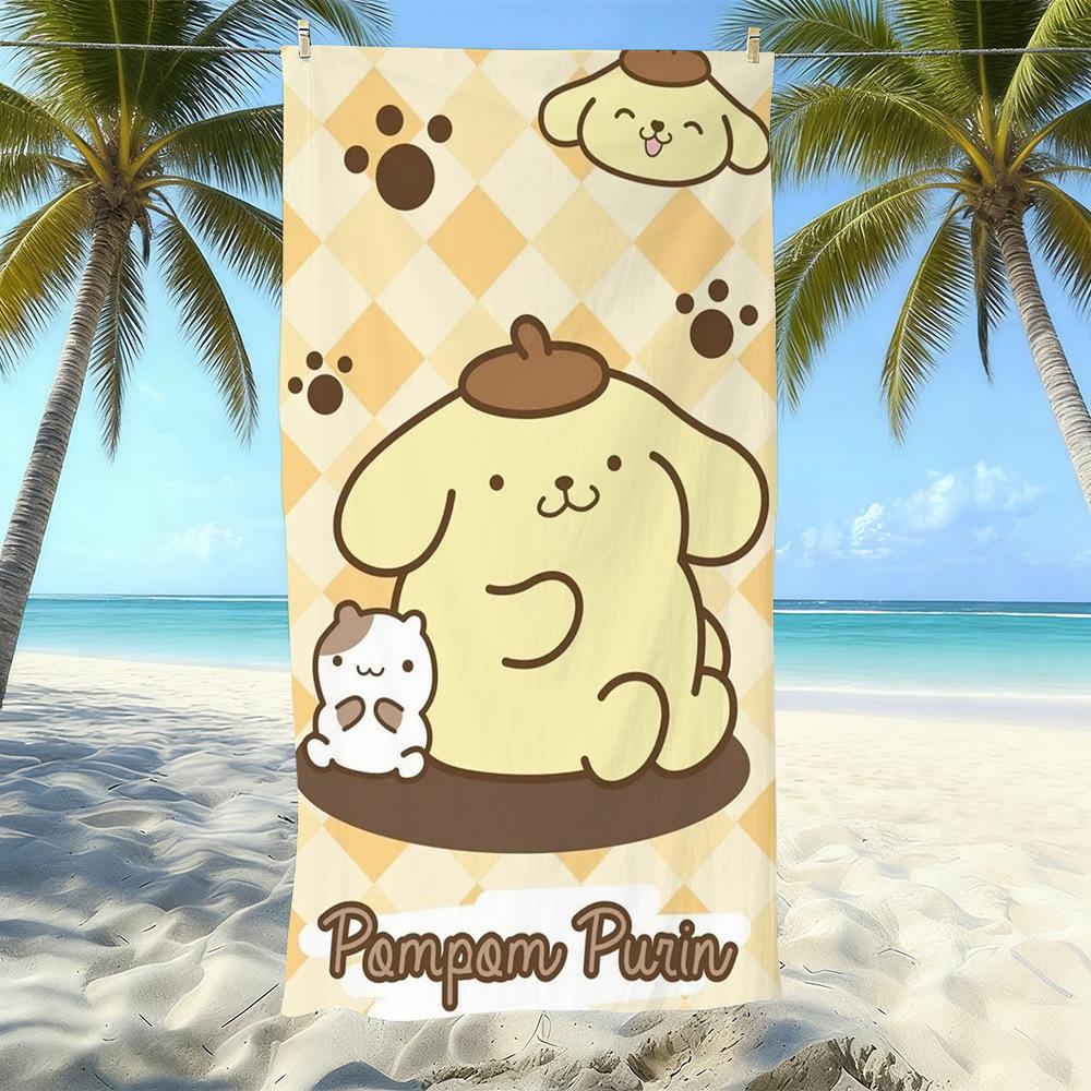 Cute Puppy Cartoon Print Microfiber Beach Towel Water Absorbent Quick Dry Bath Towel For Vacation