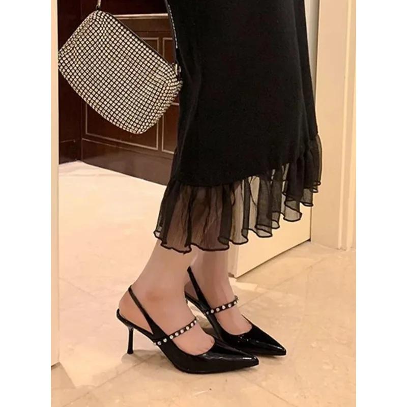 Fashion Crystal Women High Heels Shoes Pointed Toe Elegant Sandals Singback Pumps 2025 Trend Spring New Slides Dress Party