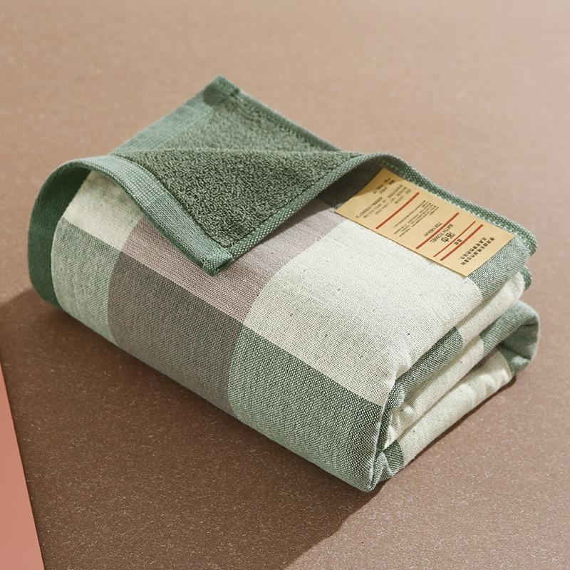 Gauze Gingham Face Towel Soft Absorbent Lint-Free Retro Full Cotton Washcloth Ultra Gentle for Home Adult Bathroom Travel Spa