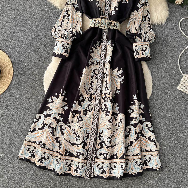 New Arrival Vintage Court Style Long Sleeves Lapel Dress