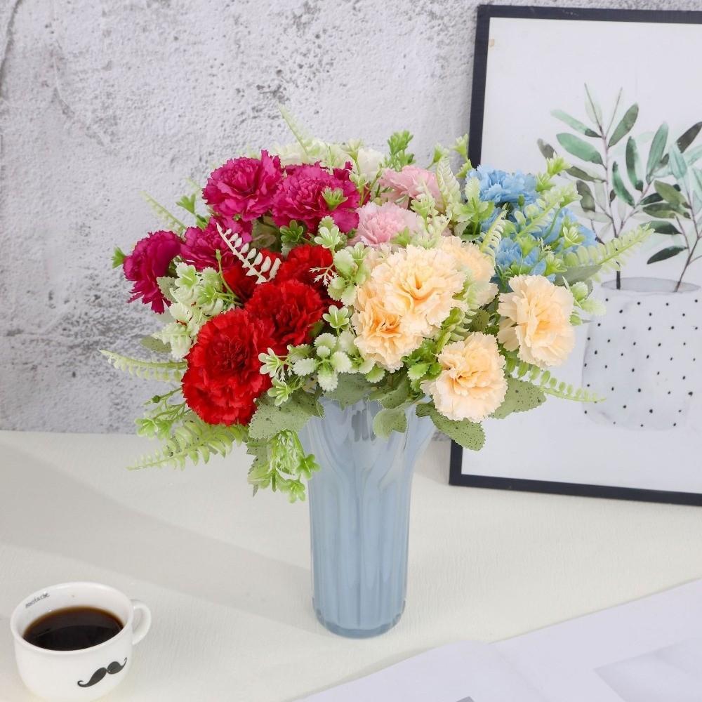 Silk Cloth Artificial Carnation Bouquet 6 Heads Photography Props Simulated Carnation Mother's Day Gifts Wedding Fake Flower