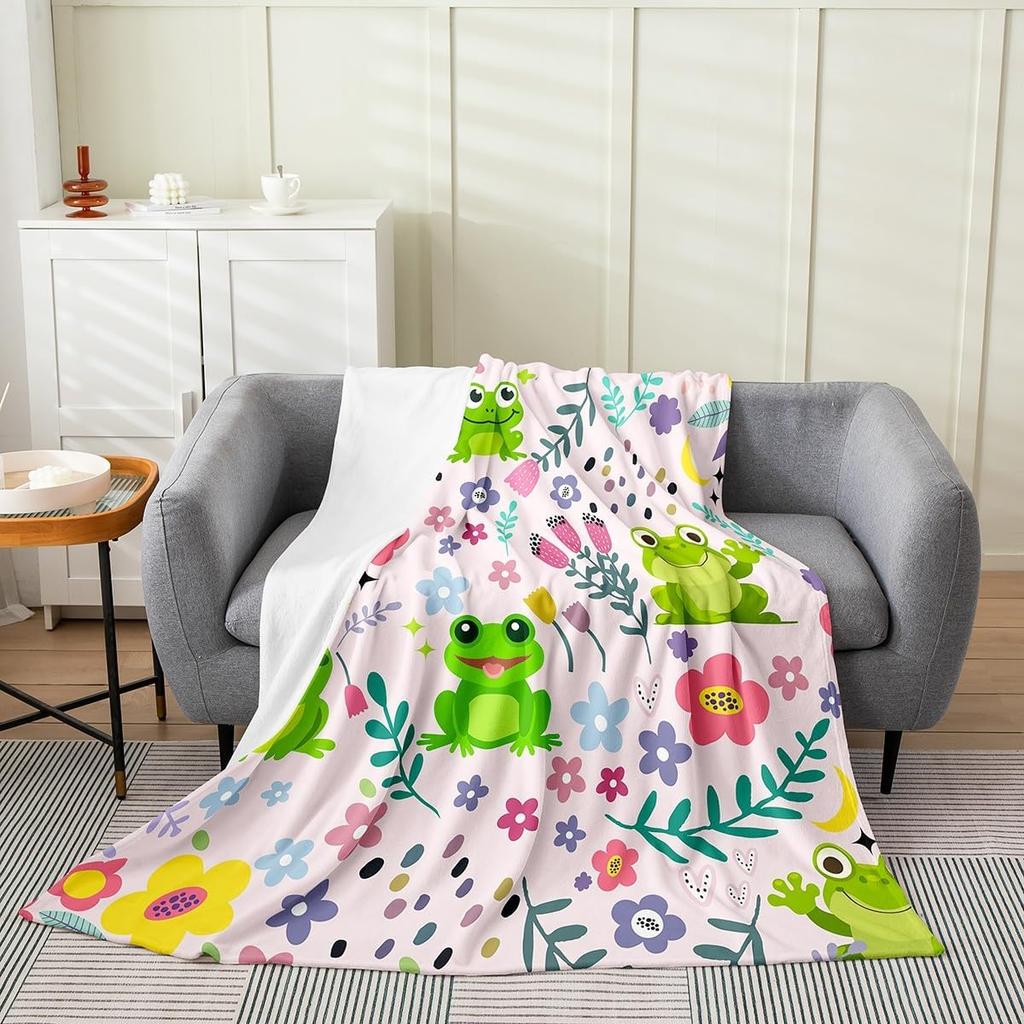Erosebridal Floral Sloth Flannel Blanket for Kids Pink Cartoon Kawaii Sloth Throw Twin x Inch Fuzzy Garden Tulip Sofa Blanket