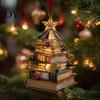 Decorative Xmas Ornaments for Fireplace Christmas Tree Book Ornament, Acrylic Shaped Stack Hanging Decoration Wall Decorations with Star Topper,