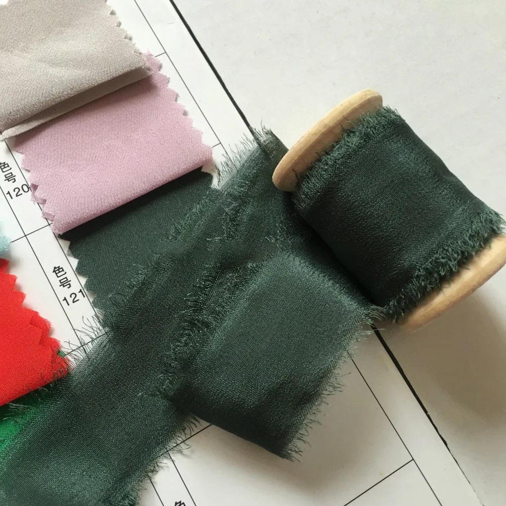 Prawdziwa Czysta Jedwabna Wstążka Haft Satynowa Bawełna Surowe Brzegi do Rękodzieła Wesele Przyjęcie Bukiet Ślubny Zaproszenia Rustykalny Styl