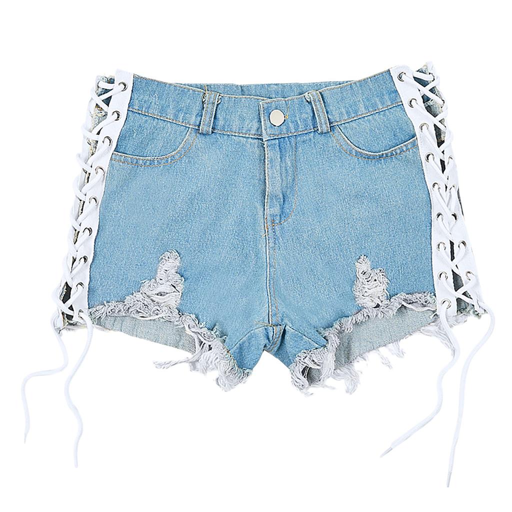 Women's Ripped Denim Shorts Sexy Low Waist Hollow Hot Pants