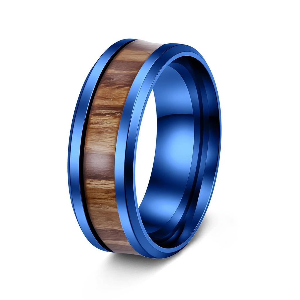 8mm Acacia Wood Inlaid Titanium Steel Men's Ring - Durable, Fade-Resistant Wood Grain Design