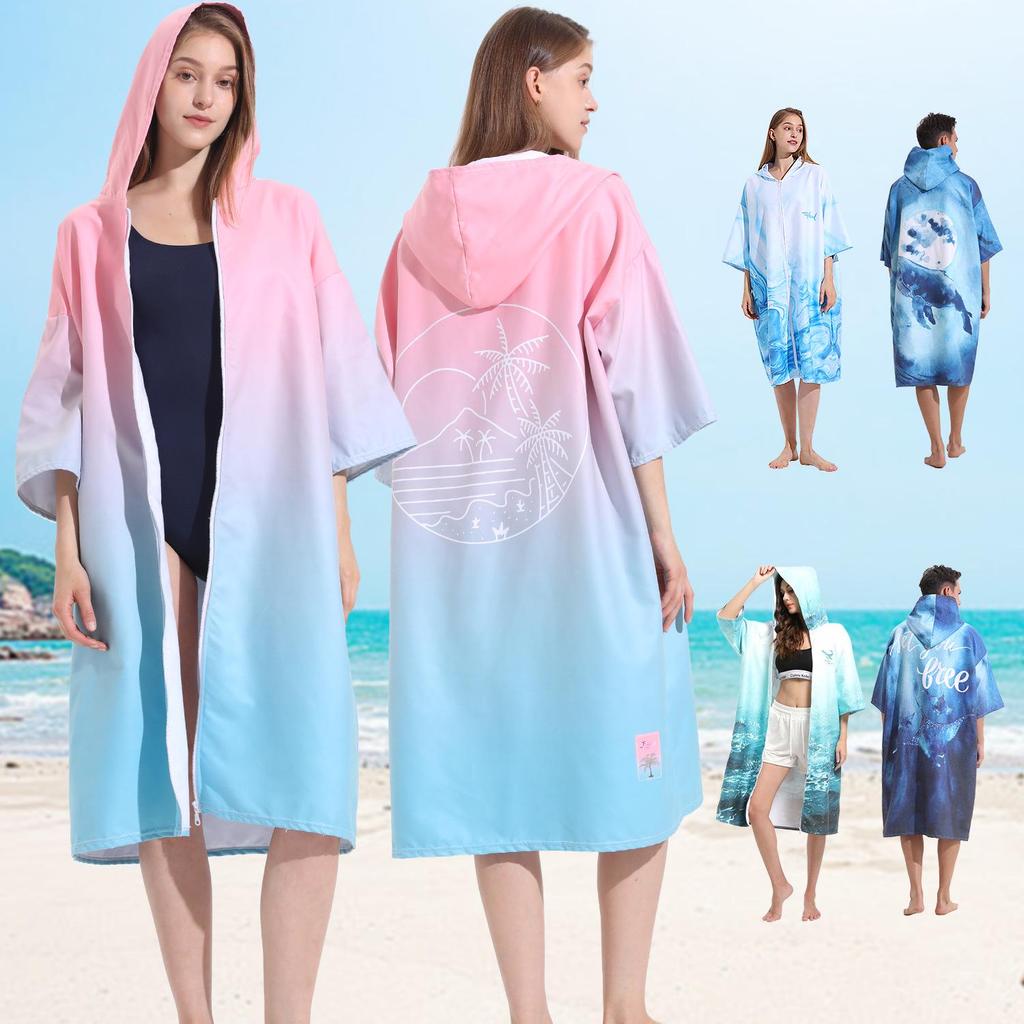 Quick-Dry Surf & Dive Change Robe: Zippered, Absorbent Beach Towel Poncho