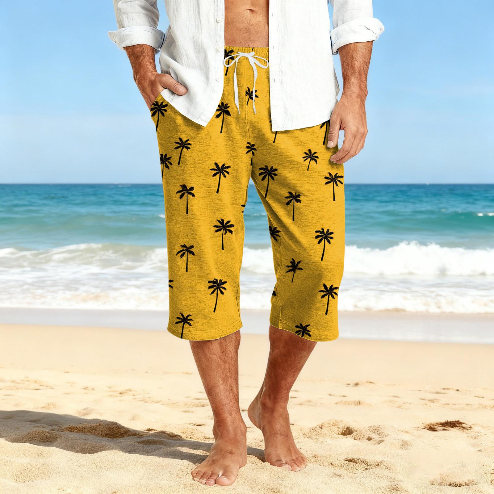 

Men s Casual Drawstring Cropped Shorts XL жовтий