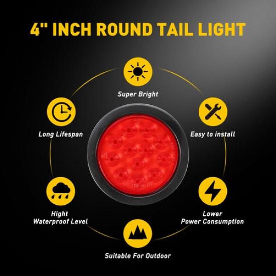 2X 4"Inch Round Red 24-LED Truck Stop Trailer Turn Tail Brake Lights Waterproof
