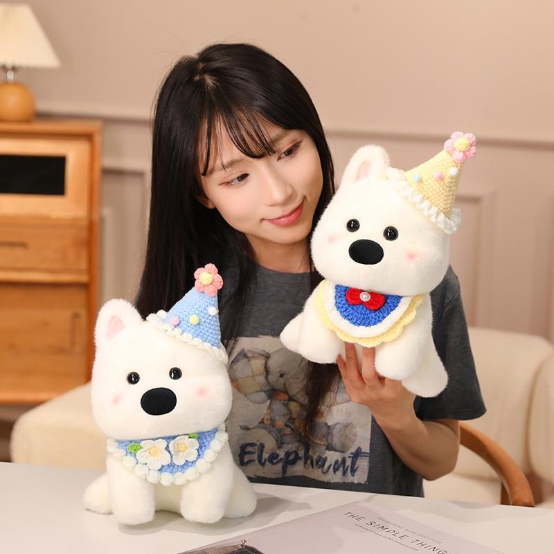 Adorable Fluffy White West Highland Terrier Plush Toy Stuffed Lifelike Dog Plushie Soft Puppy Animal Appease Doll Sweet Gift