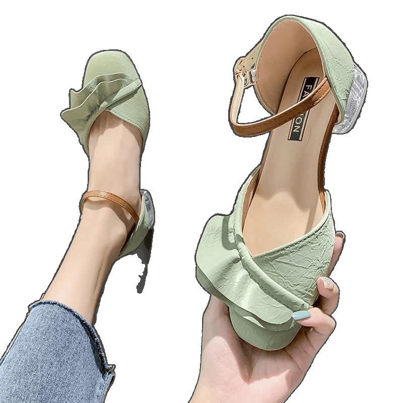 Transparent High Heels Women's 2025 Summer New Fashion Outer Wear Thick Heel Sandals Fairy Style Middle Heel Fashion Crystal Heels