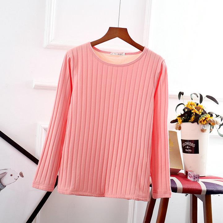 

Плотная хлопковая футболка с длинным рукавом в рубчик на бархатной подкладке большого размера - корейский стиль 3XL розовый