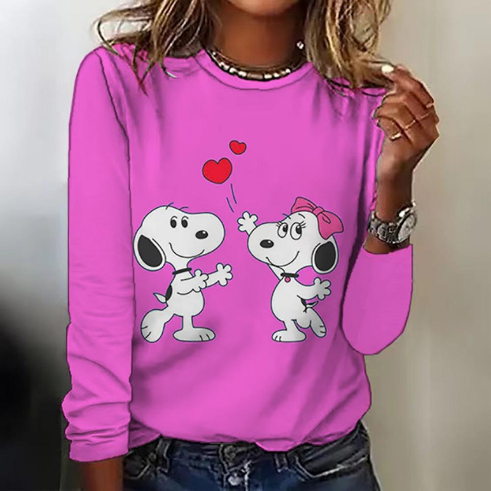 Fashion Women's T shirt Snoopy printed Daily Sweatshirt Casual Long Sleeve Crew Neck Spring Fall sportswear