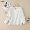 ZANZEA Women Casual V-Neck Long Sleeve Loose Lace Crochet Patchwork Blouse