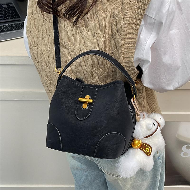 Handbag bag female texture daily lychee pattern mother bucket bag new foreign style shoulder messenger bag