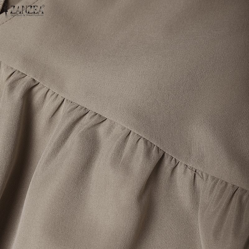 ZANZEA Women Casual V-Neck Summer Short Sleeve Long Dress