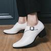 Men's White Pointed Toe Leather High Heel Shoes for Weddings and Parties - Size 37, Business Casual, Height Increasing