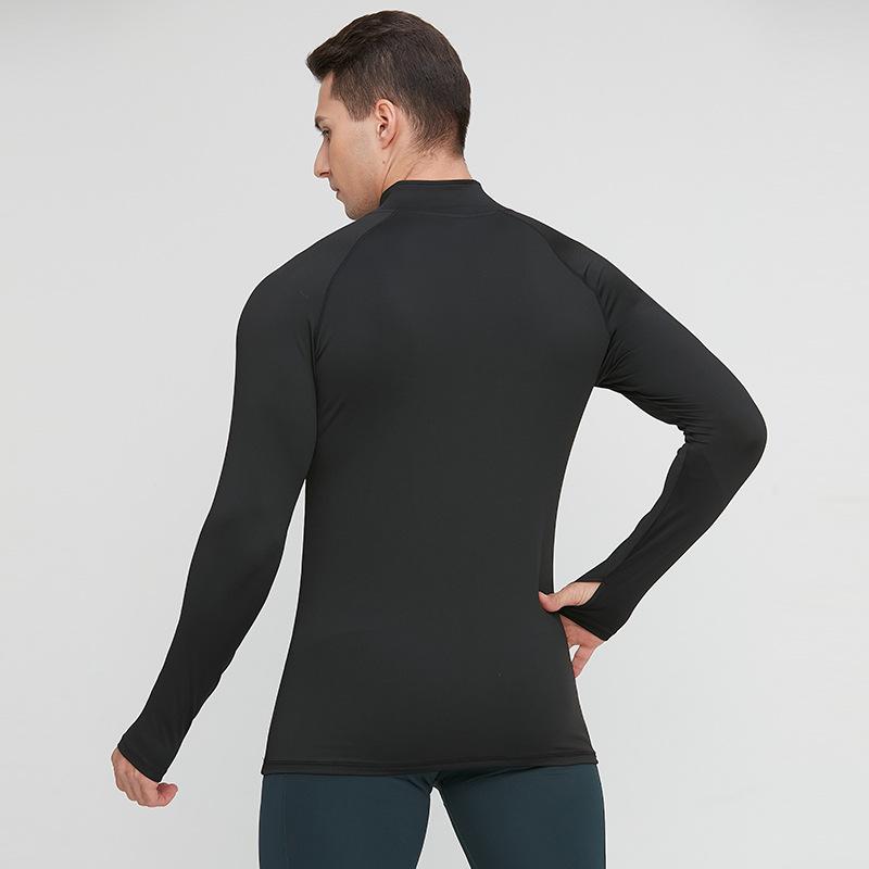 Men's Spring Autumn High Elastic Turtleneck Sports Fitness Shirt Long Sleeve Half Zipper Basketball Running Workout Top