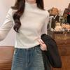 White Half-high Collar Herringbone Line Waist Long-sleeved Bottoming Shirt for Women Autumn and Winter German Velvet Thickened Warm Inner T-shirt Top