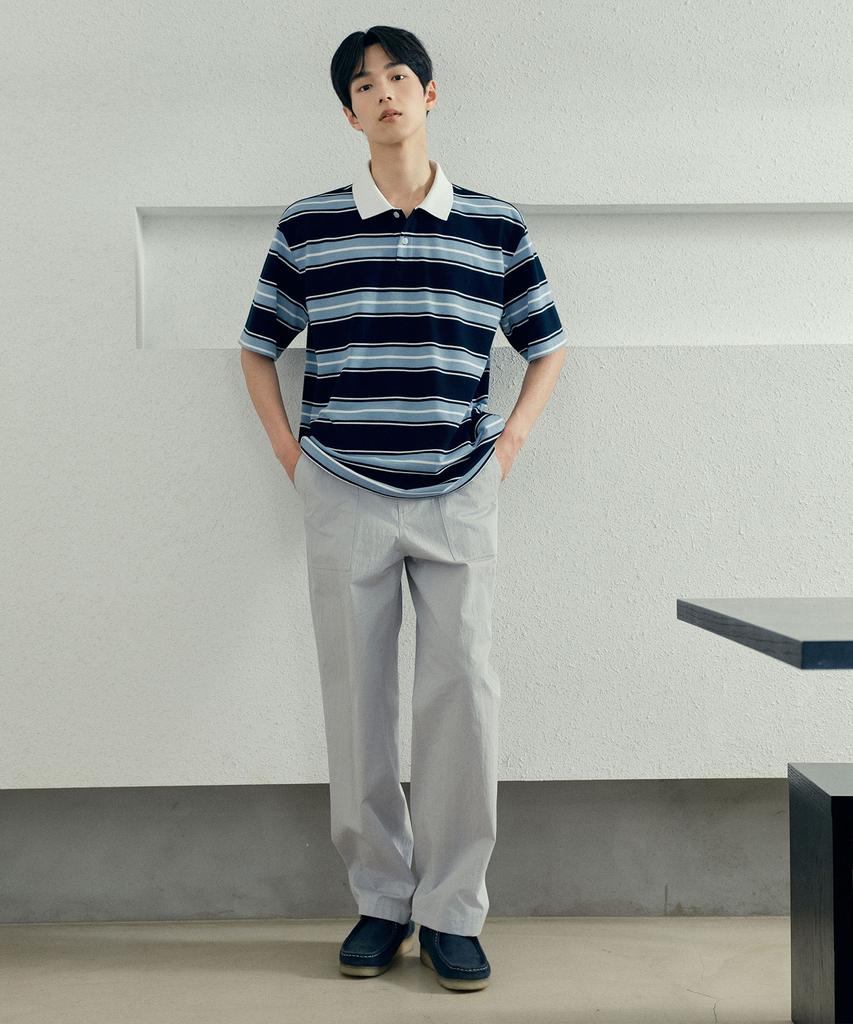 MINDBRIDGE Multi-Stripe Semi-Overfit Collared T-Shirt