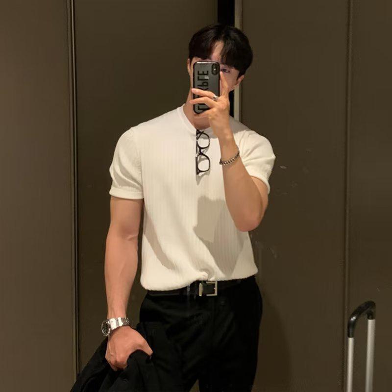 Men's Summer Ice Silk Slim Short-Sleeve Sweater - Trendy Korean Style Round Neck T-Shirt
