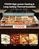 Commercial Food Warmer, 1700W Electric Stainless Steel Steam Food Warmer with Glass Cover, 10-Pan Countertop Buffet Bain Marie with Soup & Perforated