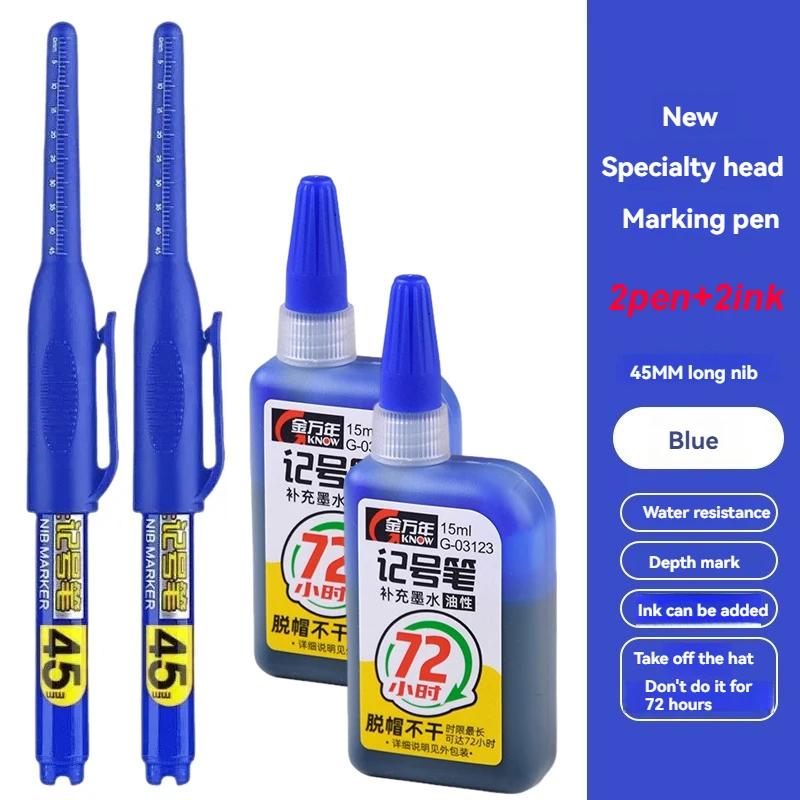 45mm Tip Waterproof Long Head Marker Pen set Quick-Dry Ink for Woodworking Construction Deep Hole Non-Toxic Black Red Blue White