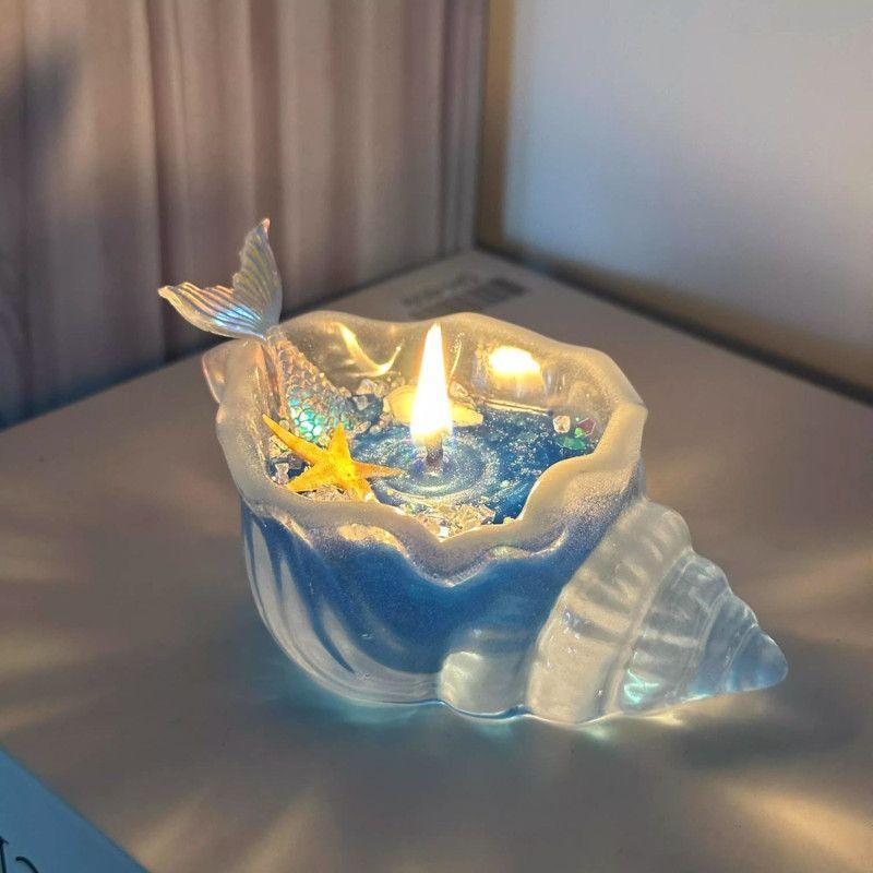 

Scented Candle Transparent Conch Shell Ornament New Mermaid Tail Design for Girlfriend Birthday Graduation Gift Star Ocean Theme