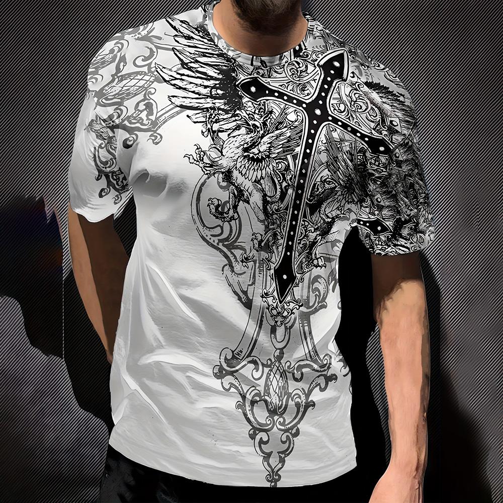 Vintage Cross Graphic Print Men's T-Shirt 2025 New Street Hipster T-Shirt Top Plus Size Casual Men's Short Sleeve Tee Apparel