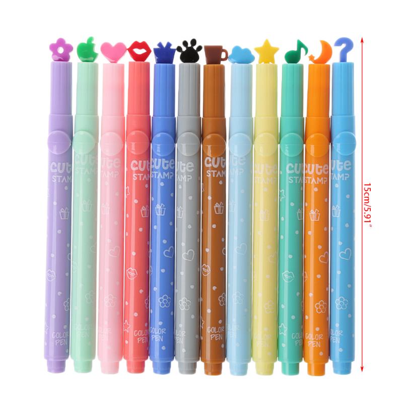 3Pcs School Supplies Creative Cute Colorful Kawaii Stamp Highlighter Marker Pen