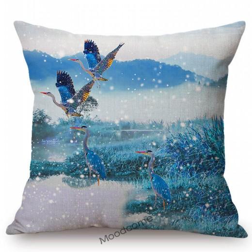 Traditional Chinese Ink Oil Painting Mountain Scenery Cotton Linen Sofa Throw Pillow Case Home Decoration Car Cushion Cover Case