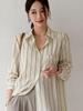 Retro Striped Long Sleeve Shirt with Fold Collar and Pocket - Korean Casual Spring/Summer Style