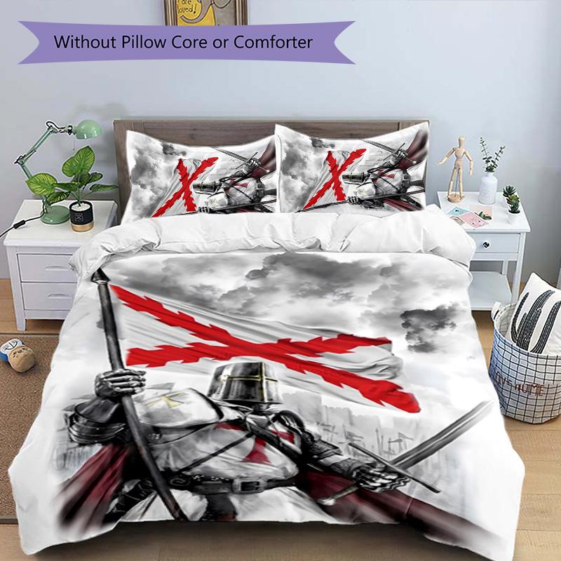 Cross Templars Knight 3pcs Bedding Set Duvet Cover Closure Includes 1 Duvet Cover & 2 Pillowcases for All Seasons Bedroom Home Dorm Decor
