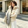 Cappotto invernale da donna in cotone con colletto in pelliccia sintetica, vestibilità slim, spesso, caldo, con cappuccio, parka