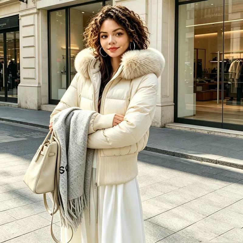 Cappotto invernale da donna in cotone con colletto in pelliccia sintetica, vestibilità slim, spesso, caldo, con cappuccio, parka