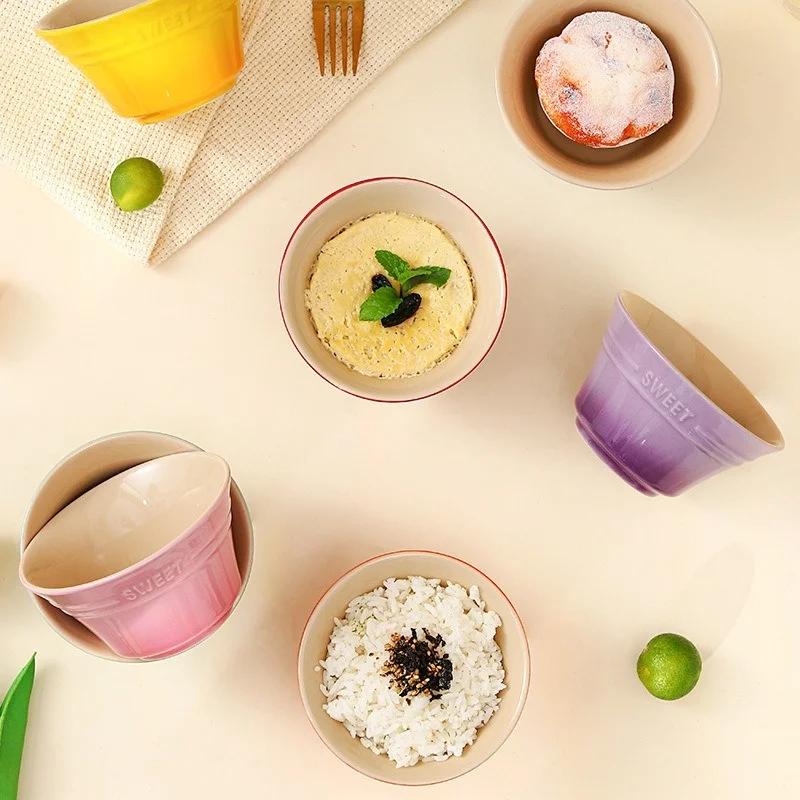 300ML 4.5 Inches Rainbow Gradient color Dishes Fruit Bowl Tableware Ramen Bowls Kitchen Dessert Salad steamed egg bowl Tableware